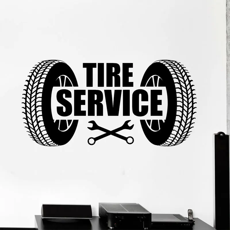 Tire Service Sign Repair Garage Car Wall Stickers Vinyl Auto Repair Shop, Workshop, Decor Decals Removable Murals Wallpaper