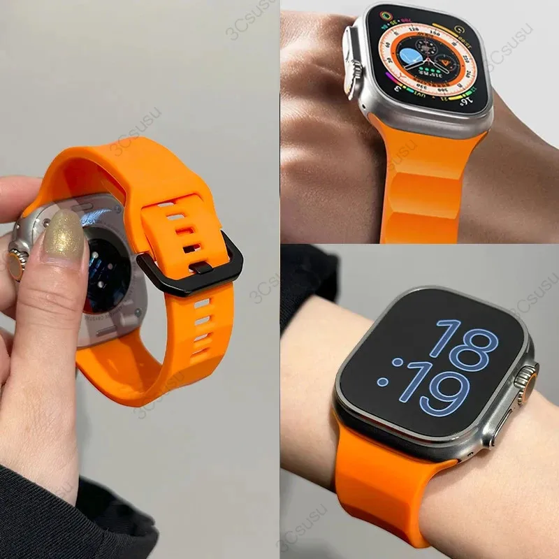 Silicone Case+Strap for Apple Watch Series 10 9 46mm 8 7 for Iwatch Ultra 2 Series 6 5 4 SE Protective Cover Bracelet TPU Case