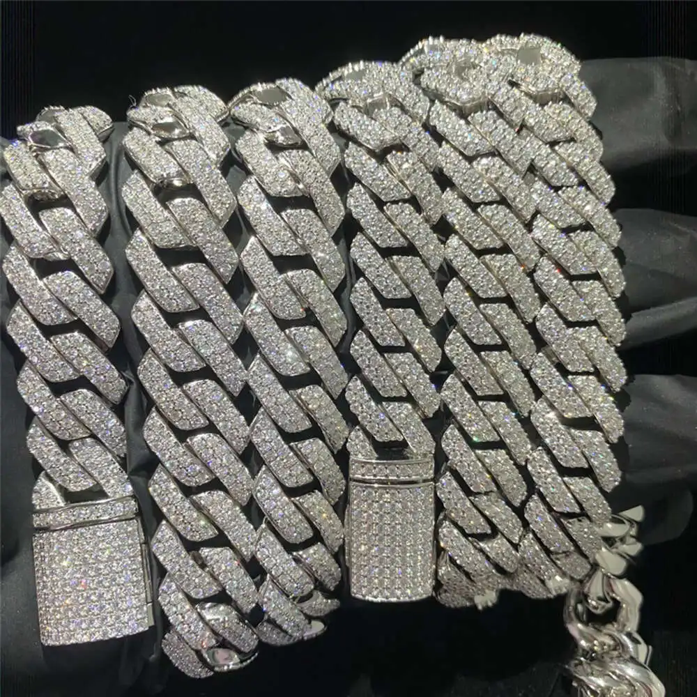 

Cross-border E-commerce Sells Miami Chain Simulation Drill Collar S925 Silver Mosant Drill 12mm 14mm 15mm Cuban Chain