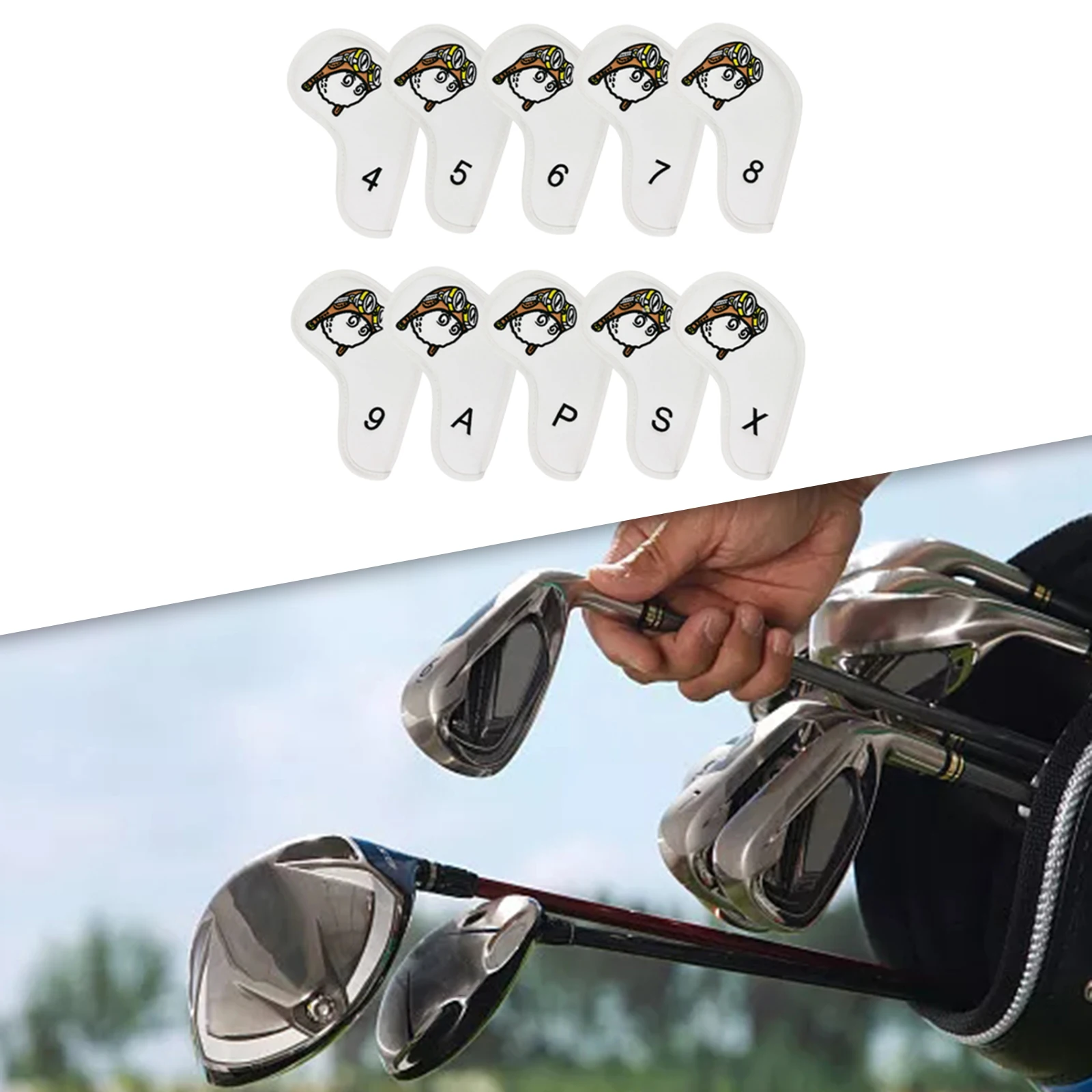 10Pcs Golf Iron Head Covers Set Classic Pilots Pattern 4 5 6 7 8 9 A P,S,X Protector Guard Protective Sleeve for Outdoor Sports