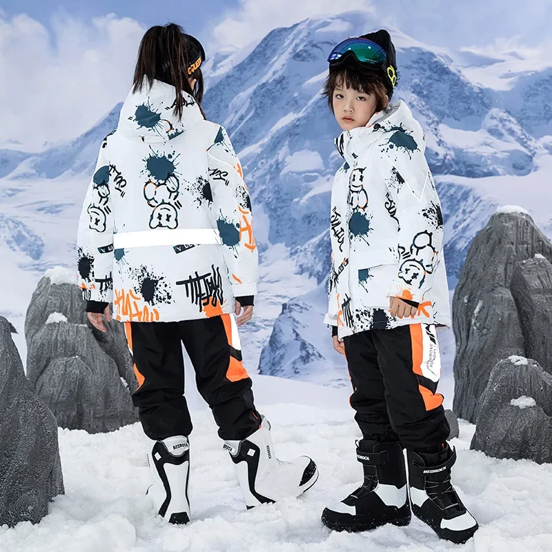 Trajes de esquí gruesos y cálidos para niños y niñas, monos de Snowboard, chaqueta de nieve, pantalones, traje de esquí impermeable para jóvenes,