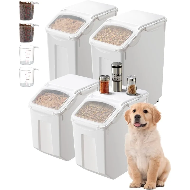 Rice Storage Container, 3.5Gal/15Lx2 + 4.5Gal/20Lx2 Large Dog Food Dispenser Bin, Kitchen Ingredient Grain Cereal Bin,