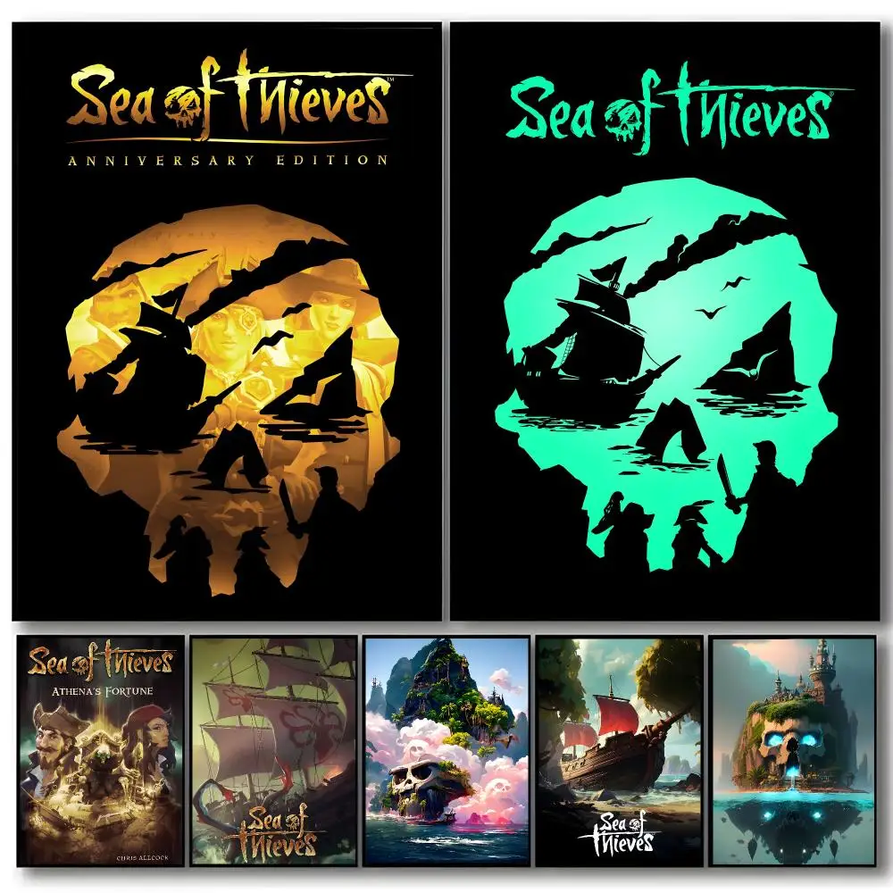 Game Sea of Thieves Poster Self-adhesive Art Waterproof Paper Sticker Coffee House Bar Room Wall Decor