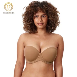 DELIMIRA Women's Full Coverage Strapless Bra Underwire Contour Multiway Plus Size D DD E F