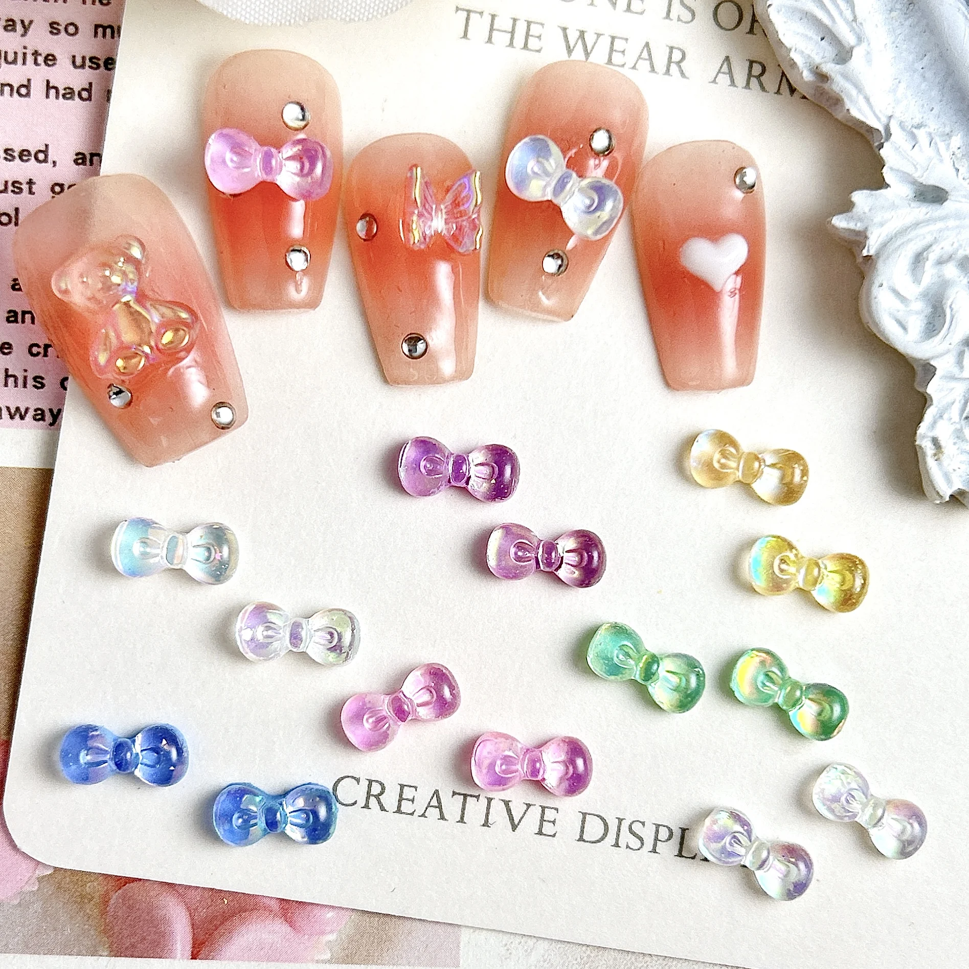 30 ชิ้น Minimalist Chubby Jelly Tie เล็บ Charms โปร่งใสสีสัน Mini Bows เรซิ่นตกแต่งเล็บสําหรับ DIY ต่างหูเล็บ