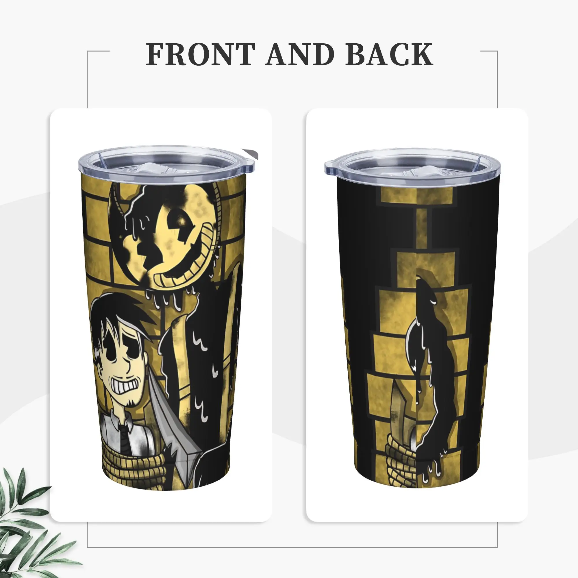 Bendy and the Dark Revival Insulated Tumbler with Straws Lid Horror Game Vacuum Thermal Mug Office Home Hot Cold Drinks Cup 20oz