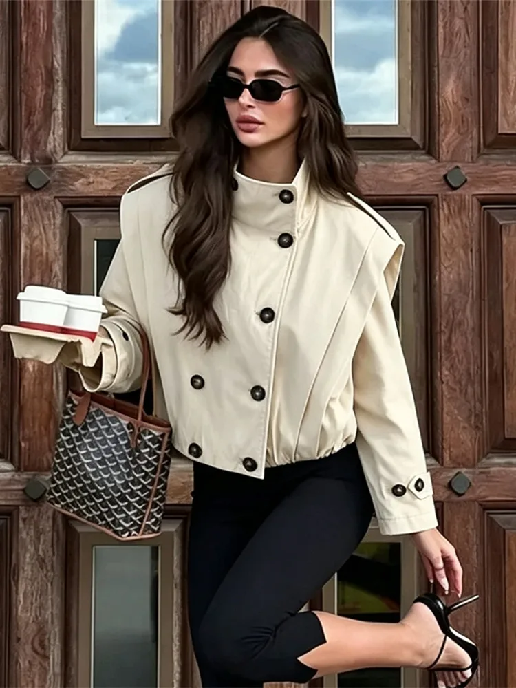 Ladies Streetwear Autumn Winter Women Trench Coat Jacket Stand Collar Double Breasted Long Sleeve Coat Chic Trench Coat Female