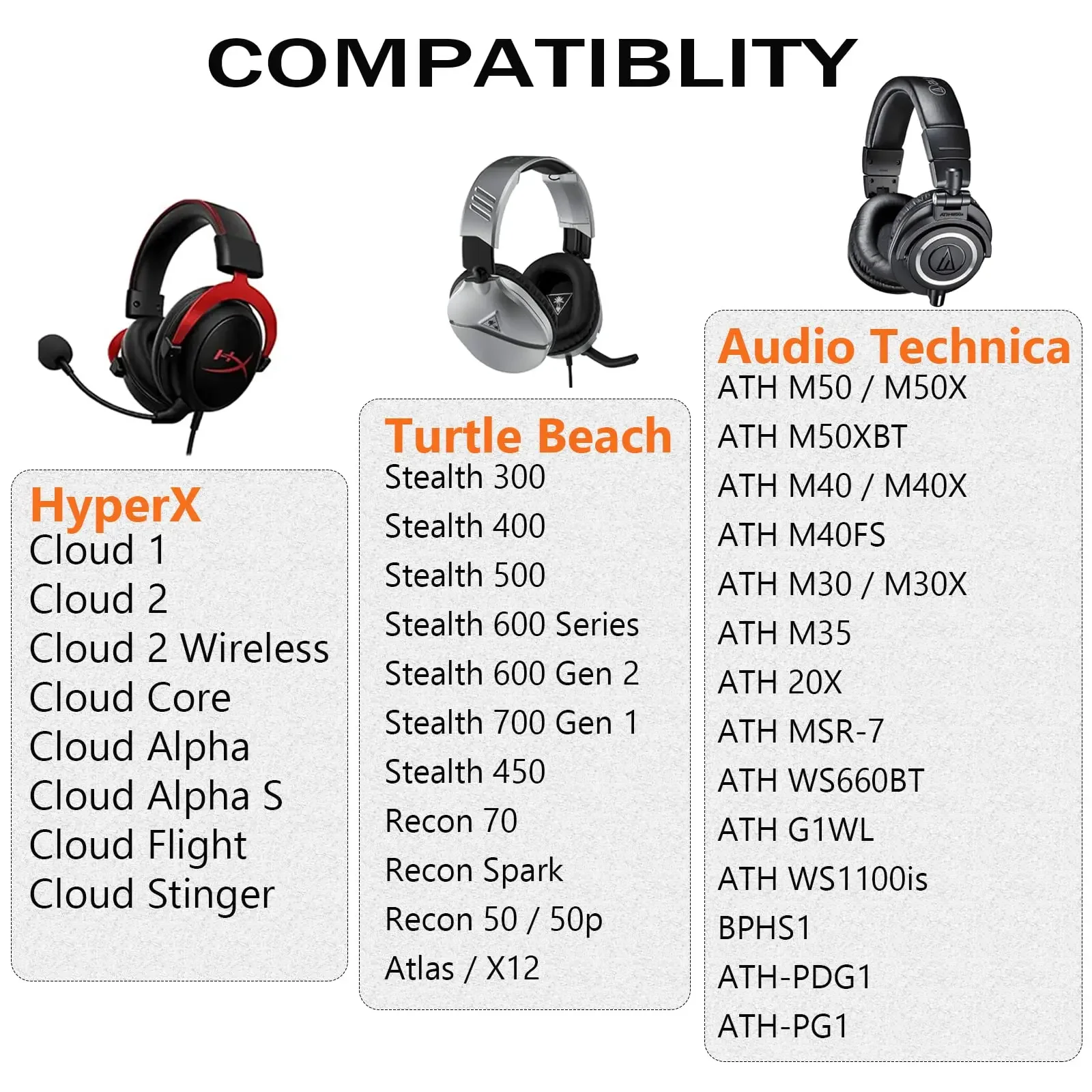 Ear Pads For HyperX Cloud/Alpha, for Audio Technica M50X/M40X Headphone Earpads Soft Protein Leather Memory Sponge Earmuffs