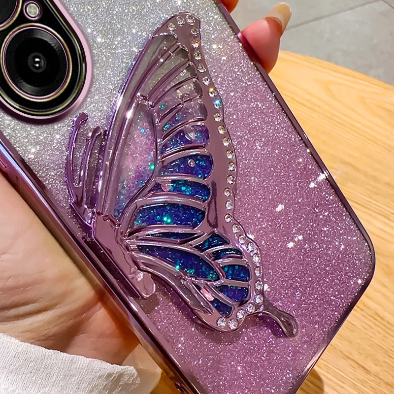 Gradient Butterfly Quicksand Phone Case For REALME C67 4G C33 C53 C55 C31 C30 C21 C20 C17 C15 C11 V13 V11 Soft Silicone Cover