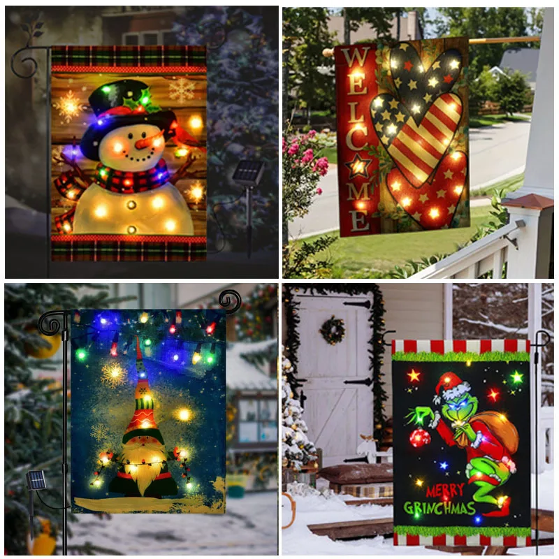 

Cloududa Lighted Christmas Garden Flag For Outside Led Snowman Garden Flag Winter Yard Flag Double Sided No Iron Stand