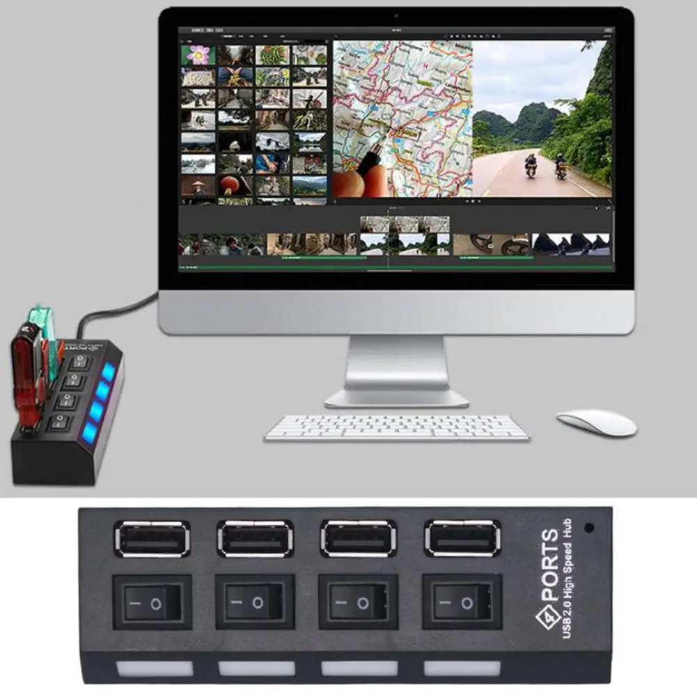 ปฏิบัติ USB Hub ประหยัดพื้นที่ Plug Play แล็ปท็อป USB 2.0 Splitter Hub USB Hub อะแดปเตอร์ USB Expander hub