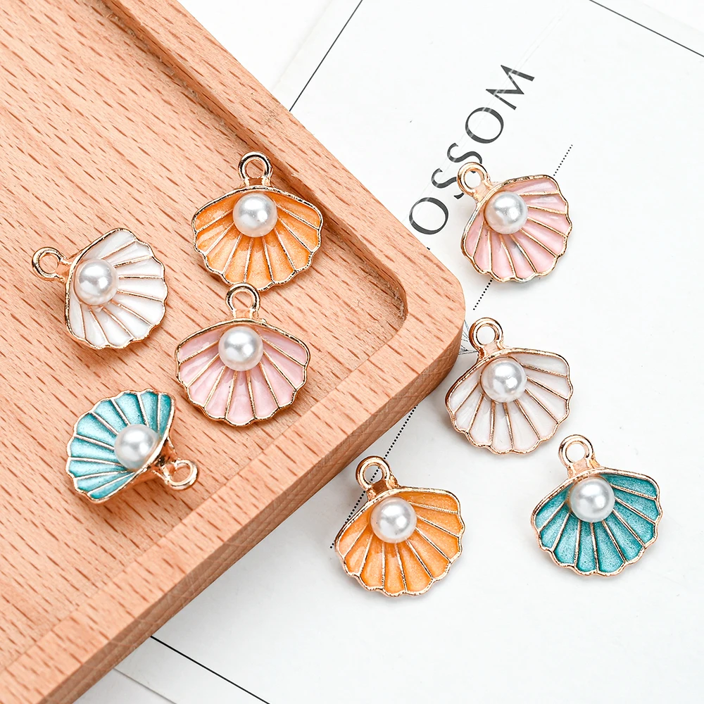 10 Uds. De dijes de aleación esmaltados Diy, concha de océano, concha a rayas, artesanía hecha a mano, fabricación de colgantes para joyería, collar, accesorios al por mayor
