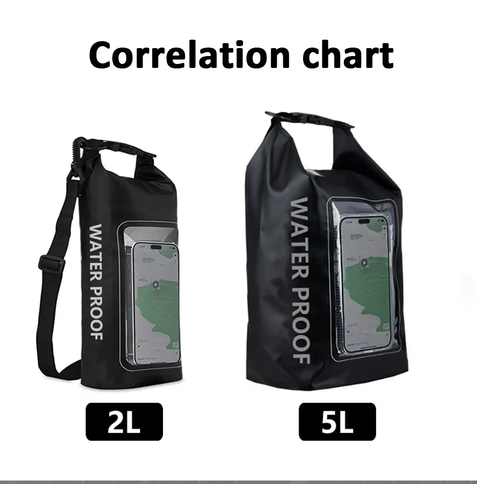 2L/5L Wasserdichte Trockentasche mit Touchscreen, Schwimmen, wasserdichte PVC-Tasche, Rafting, schwimmende Outdoor-Sporttasche, Aufbewahrungstasche für Surfbrett und Kajak – Detail 3