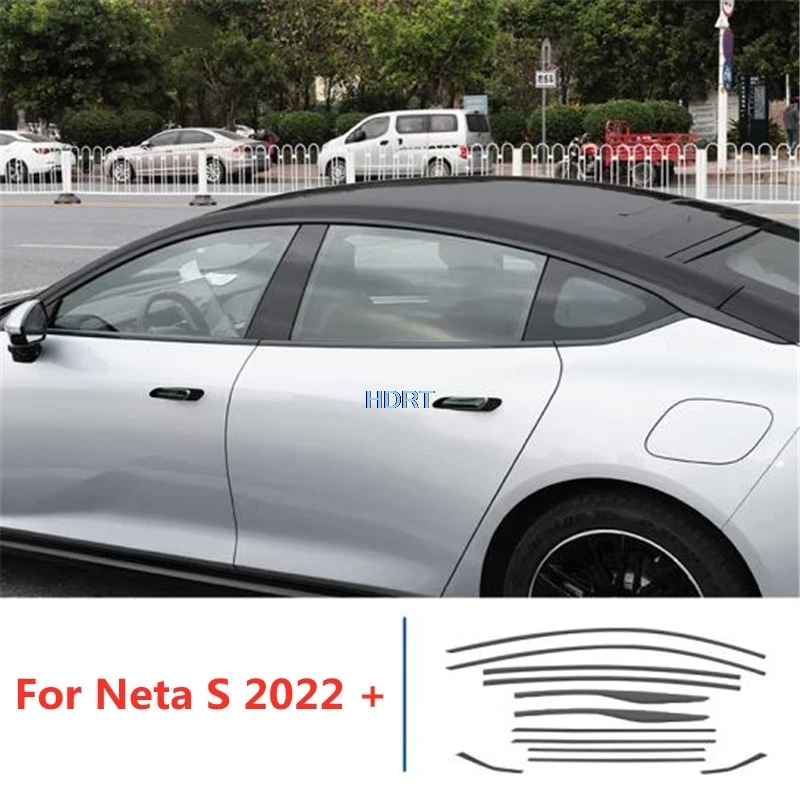 Car Style Protector Decoration Accessories Exterior Sticker Black Window Molding Silver Side Glass Strip Cover For Neta S 2022 +