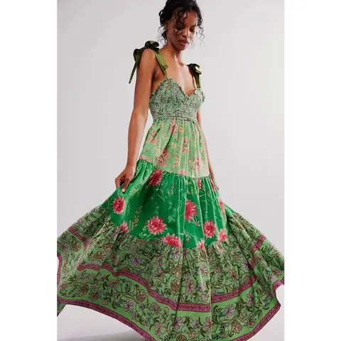 Canwedance Boho Dress Lace-up Printing Holiday Summer Dress Ethnic A-line Free Style Hippie Vestidos People Chic Maxi Dresses