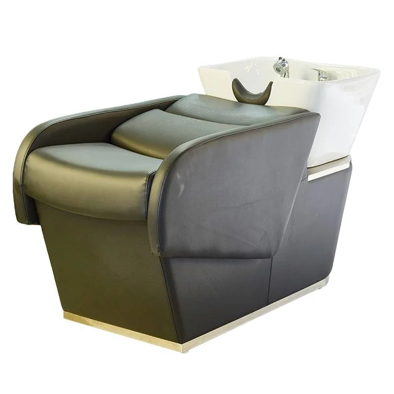 Comfortable Black Leather Cover Luxury Design Shampoo Chair and Bowl Sink