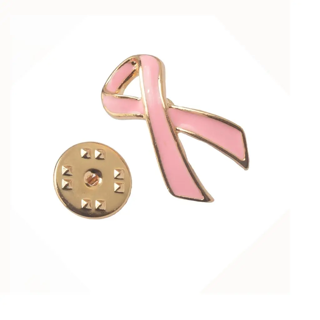 Stylish Pink Ribbon Brooch Pin Gold Alloy Clothing Badge for Women Jewelry Breast Cancer Gift