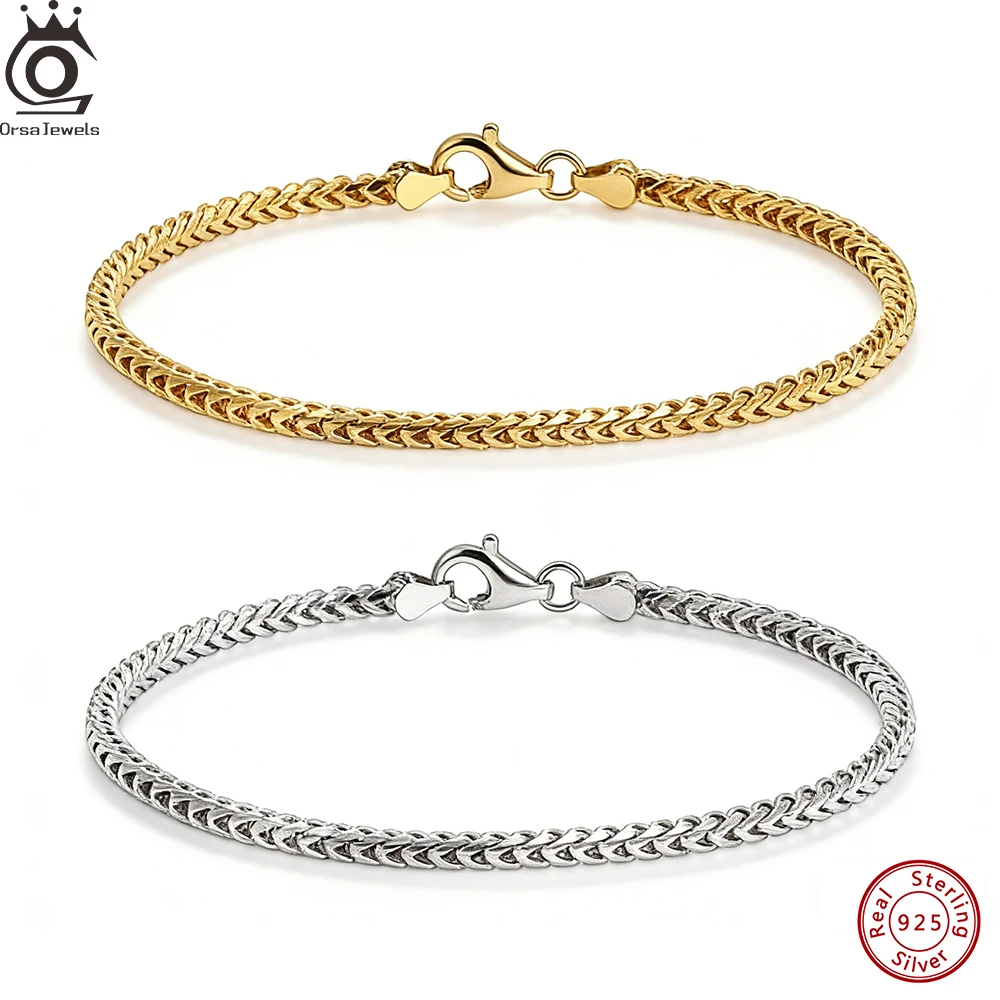 

ORSA JEWELS Браслет-цепочка из стерлингового серебра 925 пробы, 2,0 мм, в стиле Франко, для женщин, винтажный, изящное серебряное украшение для рук, SB223