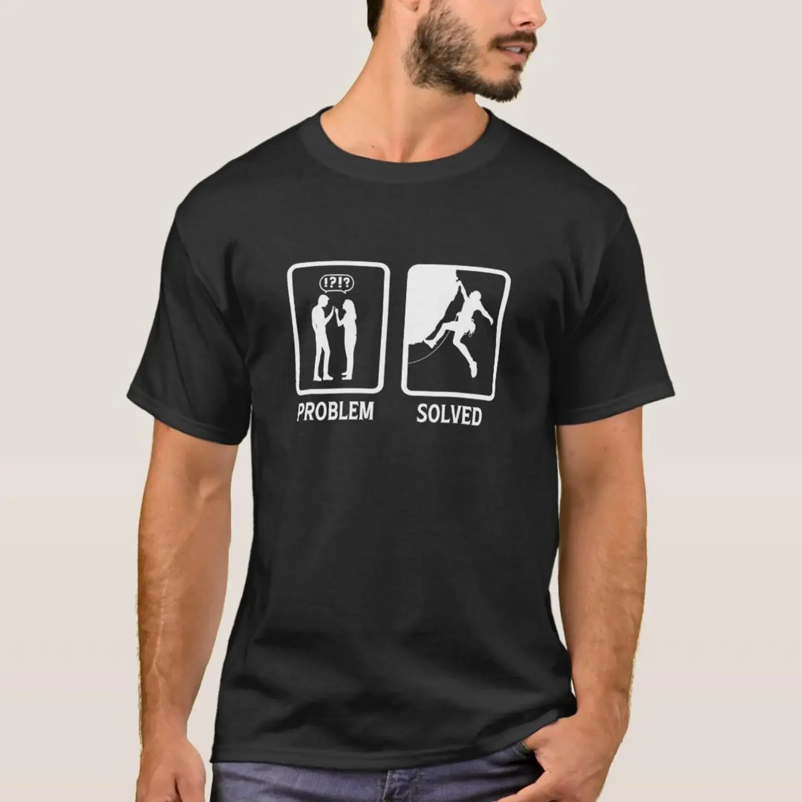 Problem Solved Bouldering Rock Boulder Cli T Shirt vintage Washed Breathable Casual streetwear homme Top For Everyday Wear Soft