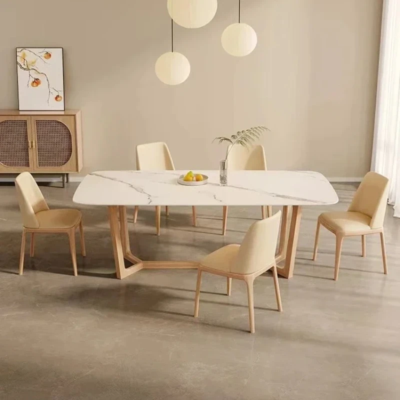 

l # Household simple type solid wood table leg rock plate desktop modern Whale shape family living room dining table