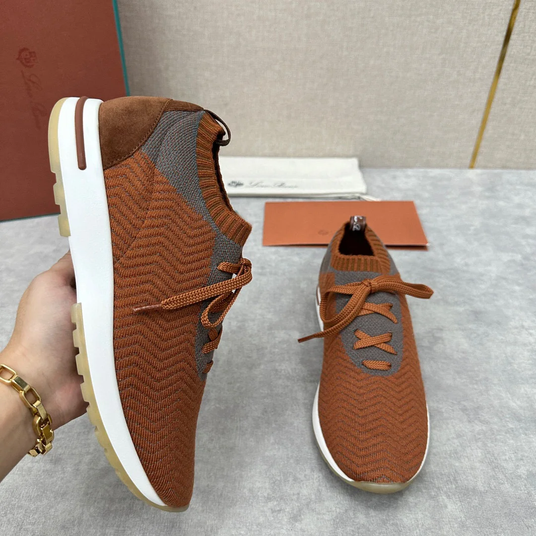 Men\'s Brown 360 Flexy Walk Leather-trimmed Knitted Wish Wool Sneakers Comfortable and Breathable Textile Fibers Casual Shoes