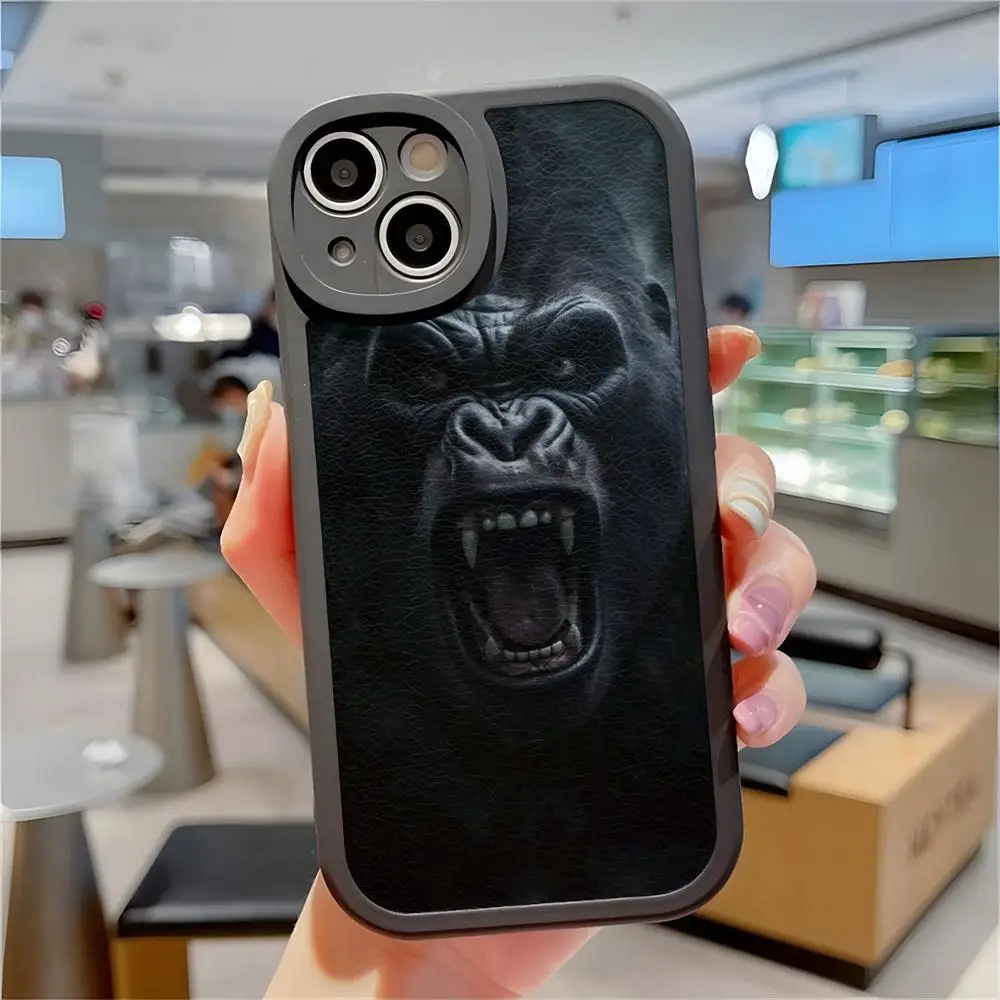 Cool Horror Gorilla Phone Case For iPhone 15 14 13 11 12 Pro Max Mini X XR gentleman XS 8 Plus mini lambskin silicone Camera pro