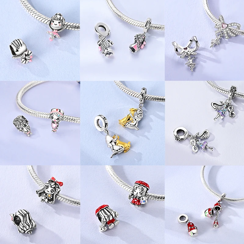 925 Sterling Silber Rosa Ballett-Mädchen Anhänger Junge Mädchen Schwestern Paare Anhänger Passend für Armband DIY Schmuck Original Mode für Frauen – Detail 5