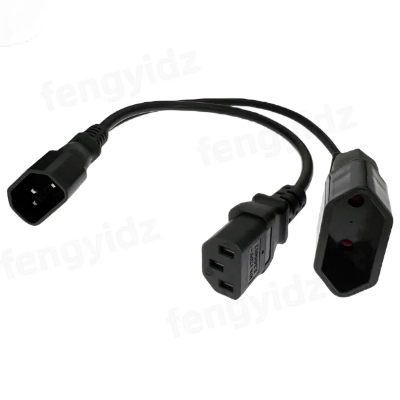 Y Splliter Power Cord IEC320 C14 Plug 3-Prong Male Power Cable Cord AC Power Adapter to C13+ CEE7/16 2Pin Female Socket