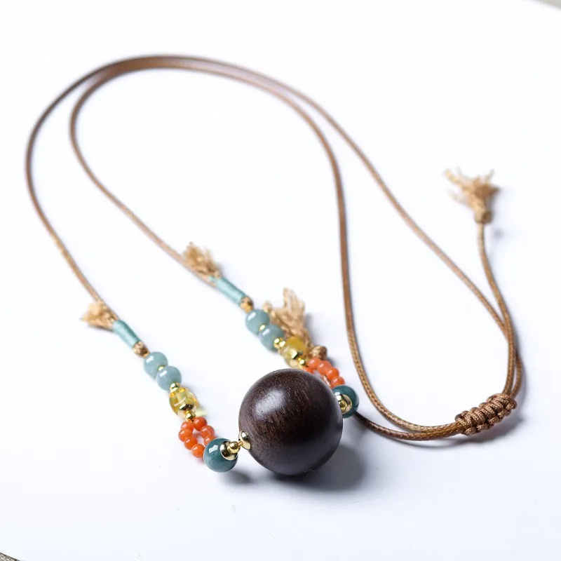 Handwoven White Agarwood Necklace Natural South Red Agate Jade Sweater Chain New Chinese Style Wishing Luck Gifts