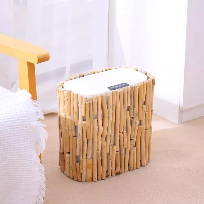 

Minimalist Modern Smart Wooden Trash Can Log Style Garbage Bin Kitchen Living Room Cleaning Tools High-End Office Waste Basket