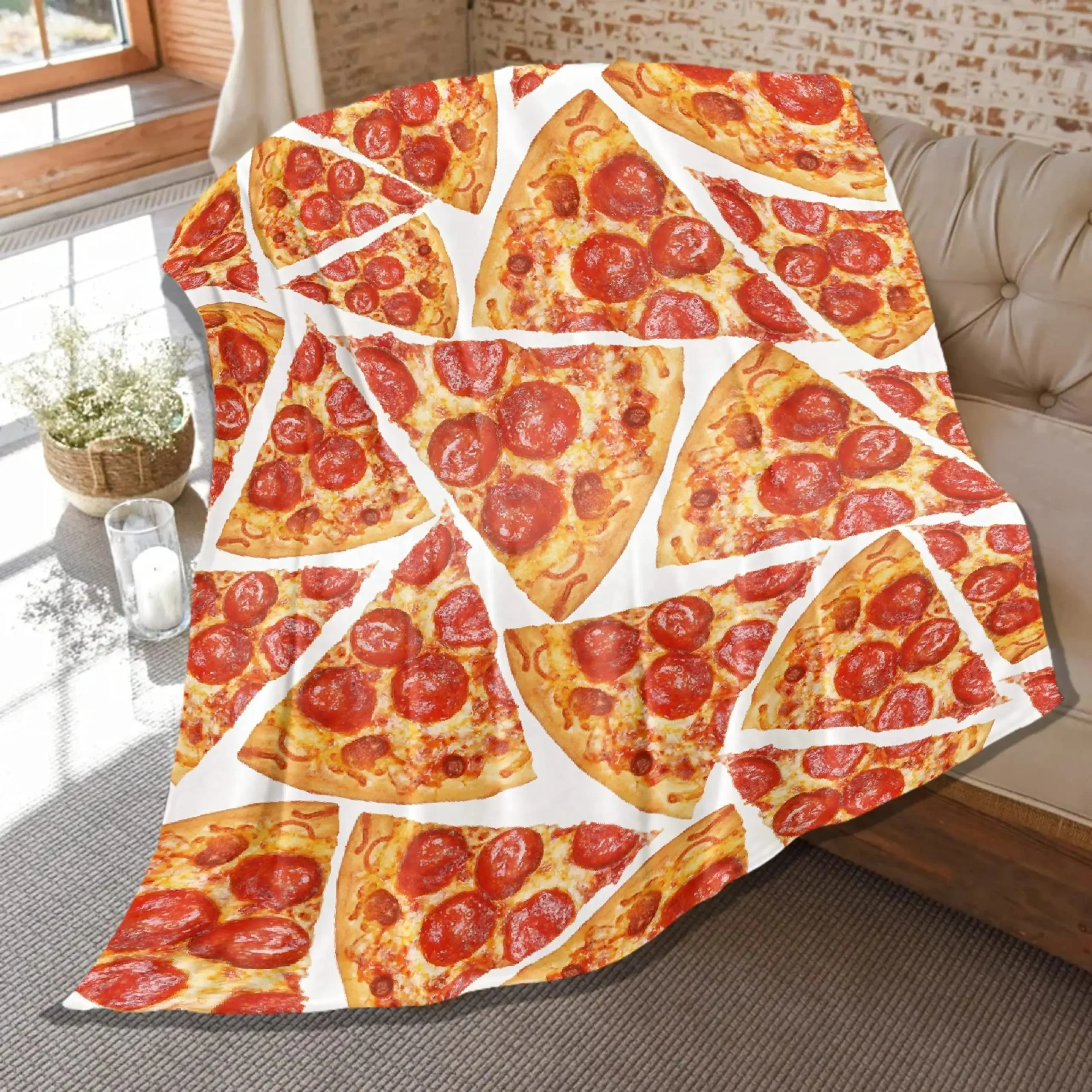 Pizza Blanket Throw Sausage Pizza Flannel Blanket for Kids Teen Boys Girls Fast Food Themed King Queen Full Size Super Soft Warm
