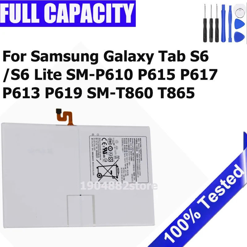 

Аккумулятор для Samsung Galaxy Tab S6/S6 Lite SM-P610 P613 P619 P615 P617 SM-T860 T865 EB-BT725ABU 7040 мАч перезаряжаемый аккумулятор