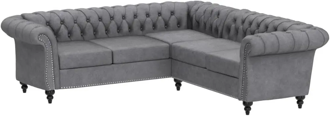 L Shaped Small Sectional Sofa, Chesterfield Velvet Couch Tufted Accent Sofa with Scroll Arms and Nailhead for Living Room,Office