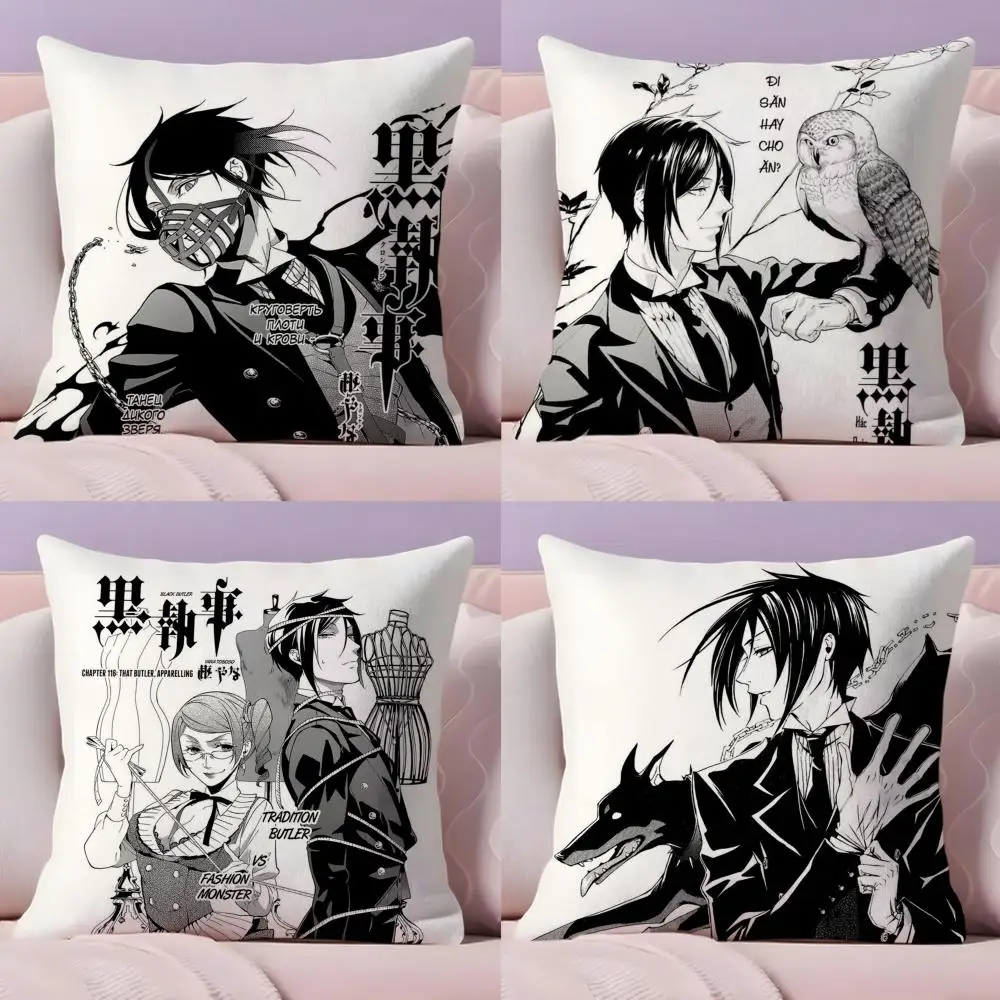 Manga Black B-Butler Cushion Cover Plush Fabric Double-Sided Printed Invisible Zipper Sofa Pillow Case Home Bedroom Decor