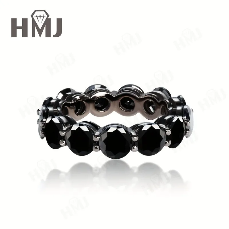 

925 Sterling Silver Ring Moissanite Diamond Round Shape Black Color Hypoallergenic Customized Style Top Quality Charm Minimalist