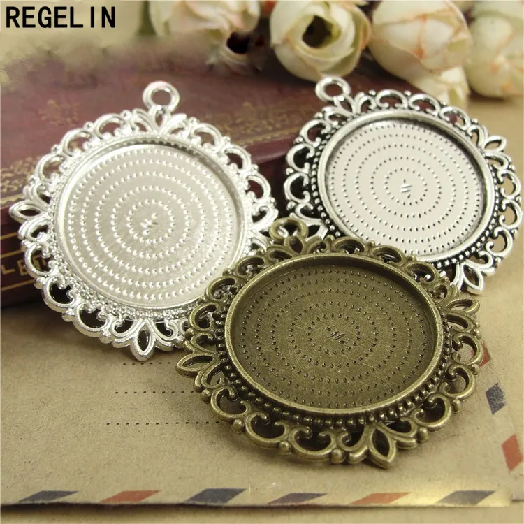 REGELIN 10pcs/lot Inner 25 MM Double sided Pendant Setting Cabochon Cameo Blank Base Tray Diy Jewelry Making Findings