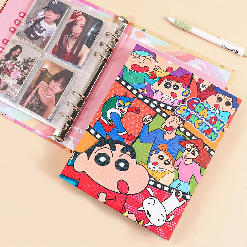 New Kawaii Crayon Shin-Chan Album Cartoon Anime Small Card Storage Book Four Palace Grid Idol Small Card Storage Book Gift Toy