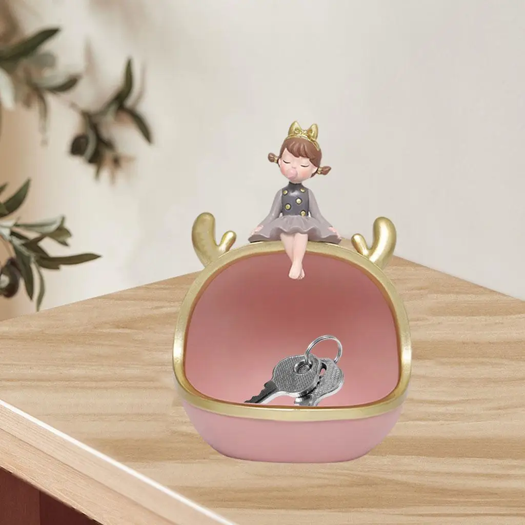 Bubble Girl Resin Storage Statue Whale Shape Catch All Tray for Jewelry Keys Candy Snacks Desk Organizer Cute Home Decor Gift