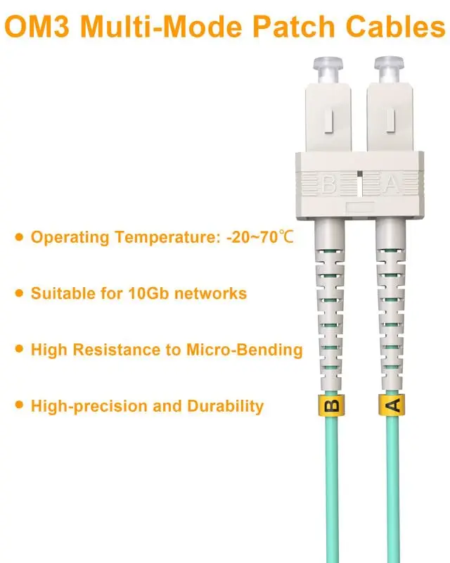 VANDESAIL OM3 LC to SC Fiber Patch Cable, Multimode Duplex Fiber Optical Patch Cords LC-SC Fiber Jumper LC-SC