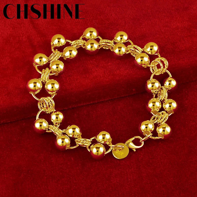 

CHSHINE 925 Sterling Silver 18K Gold Smooth Hollow Beads Chain Bracelet For Women Wedding Engagement Party Fashion Charm Jewelry