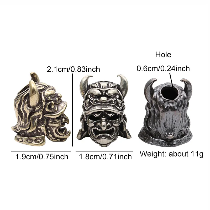 Japanese Eagle Nose Samurai Helmet Brass Knife Bead Woven Paracord Keychain Lanyard Pendant Outdoor EDC DIY Hangings Accessories