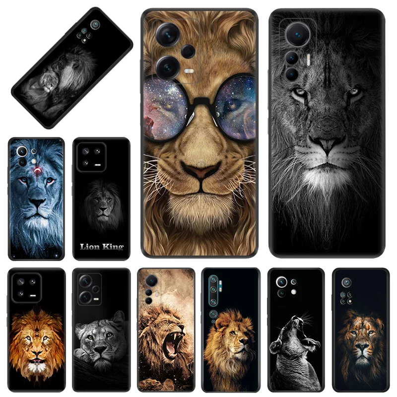 Super Lion King Pattern Black Phone Cases for Xiaomi 12S 12T 12 13 Lite Mi CC9 Redmi A1 A2 12C Note12 Pro 4G 5G Plus Cover