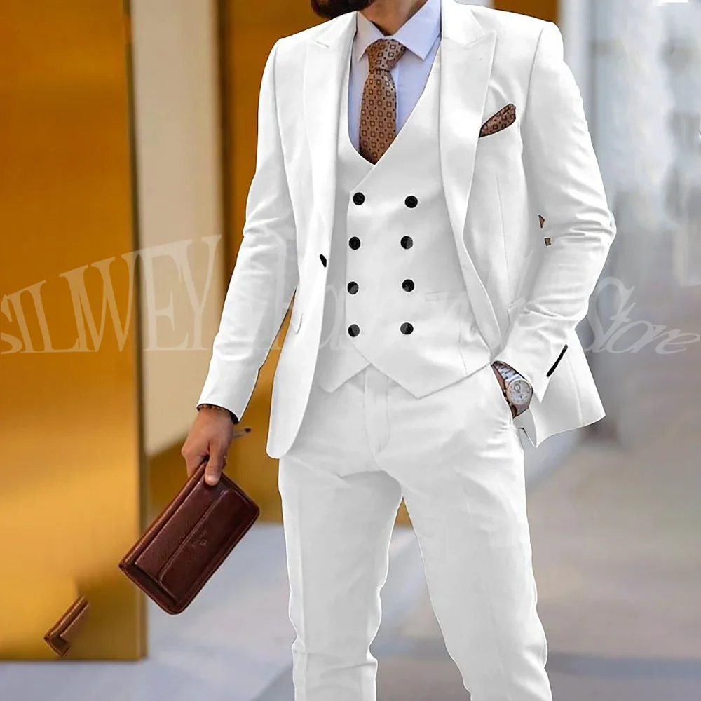

Men Suits 3 Piece Chic Peak Lapel Formal Fashion Male Suit Party Groom Wedding Tuxedo (Jacket+Vest+Pants) Trajes Para Hombre