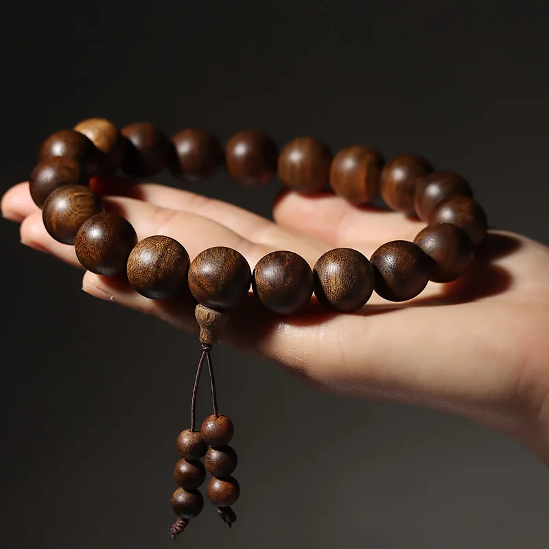 Natural Yellow Channan Agarwood Bracelet Submerged Kyara Eaglewood Buddhist Prayer Beads Handheld 18 Pieces Crafts Car Hanging