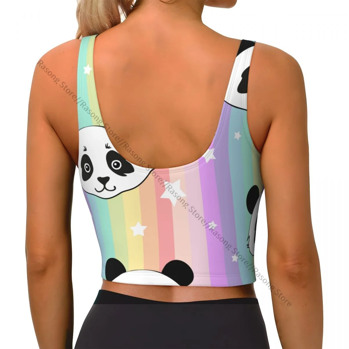 Yoga Vest Women Gym Sports Crop Tops Cute Panda With Rainbow Stripes Streetwear Workout Breathable Tank Top Female
