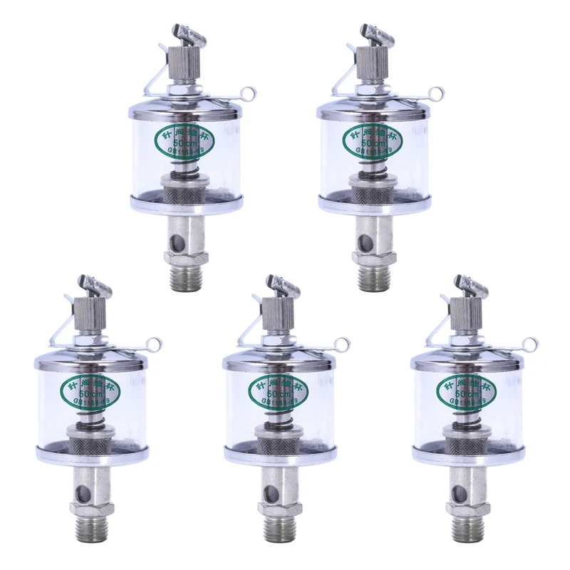 Big Deal 5X 50ML Engine Machine Lubricator Oil Gravity Drip Feed Oiler Clear+Silver