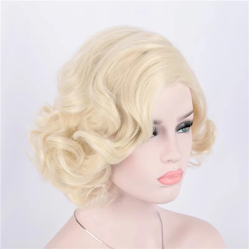Synthetic Short Curly Hair Blonde Mixed Wig Female 1950s Wigs 60s Cosplay Wig Halloween Costume for Women