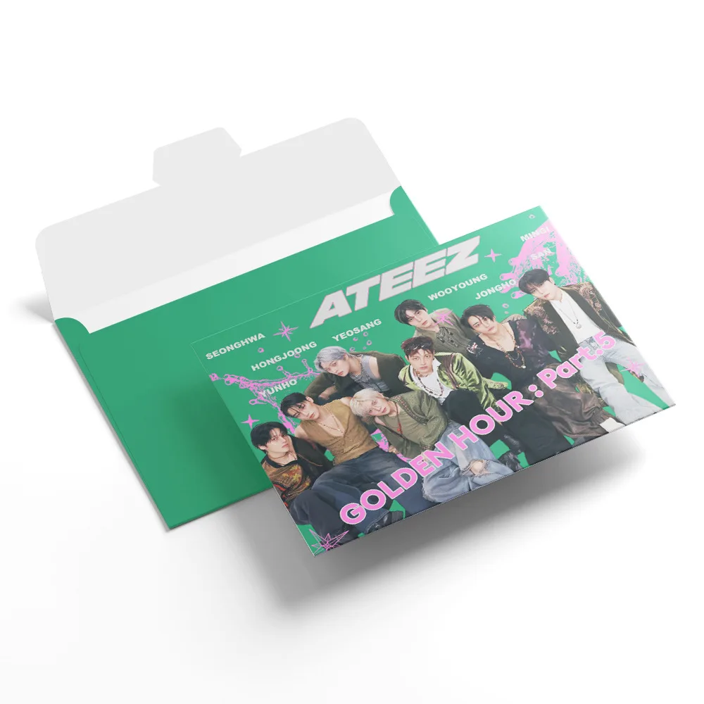 6pcs Korean Group ATEEZ New Exclusive GOLDEN HOUR: Part.5 Collection Photo Card Letter Package 5+1 Random LOMO Card Bookmarks