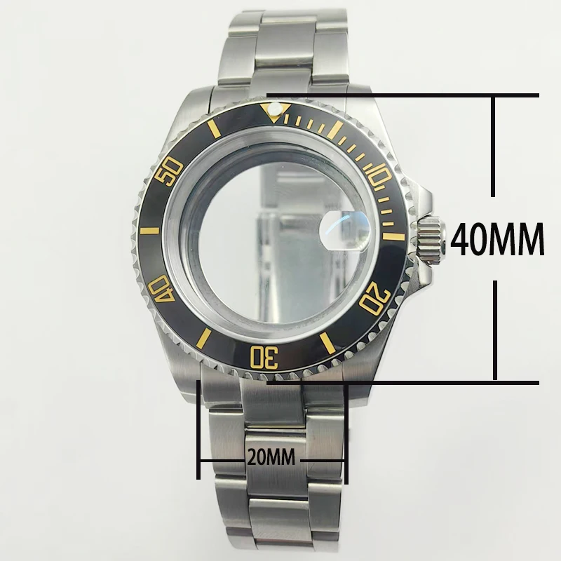 40 مللي متر حافظة فضية قفل منزلق مشبك ملحق NH35 زجاج الياقوت الأخضر السيراميك الحافة NH35/36 حركة الظهر الزجاج الشفاف