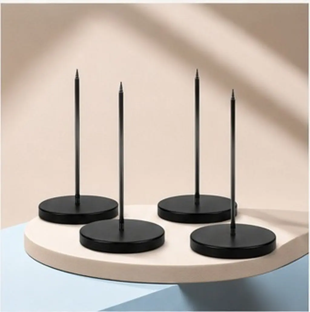 1Set Spike Receipt Holder Black Detachable Desktop Paper Menu Holder Heavy Base Safe Rubber Cover Office Memo Organizer